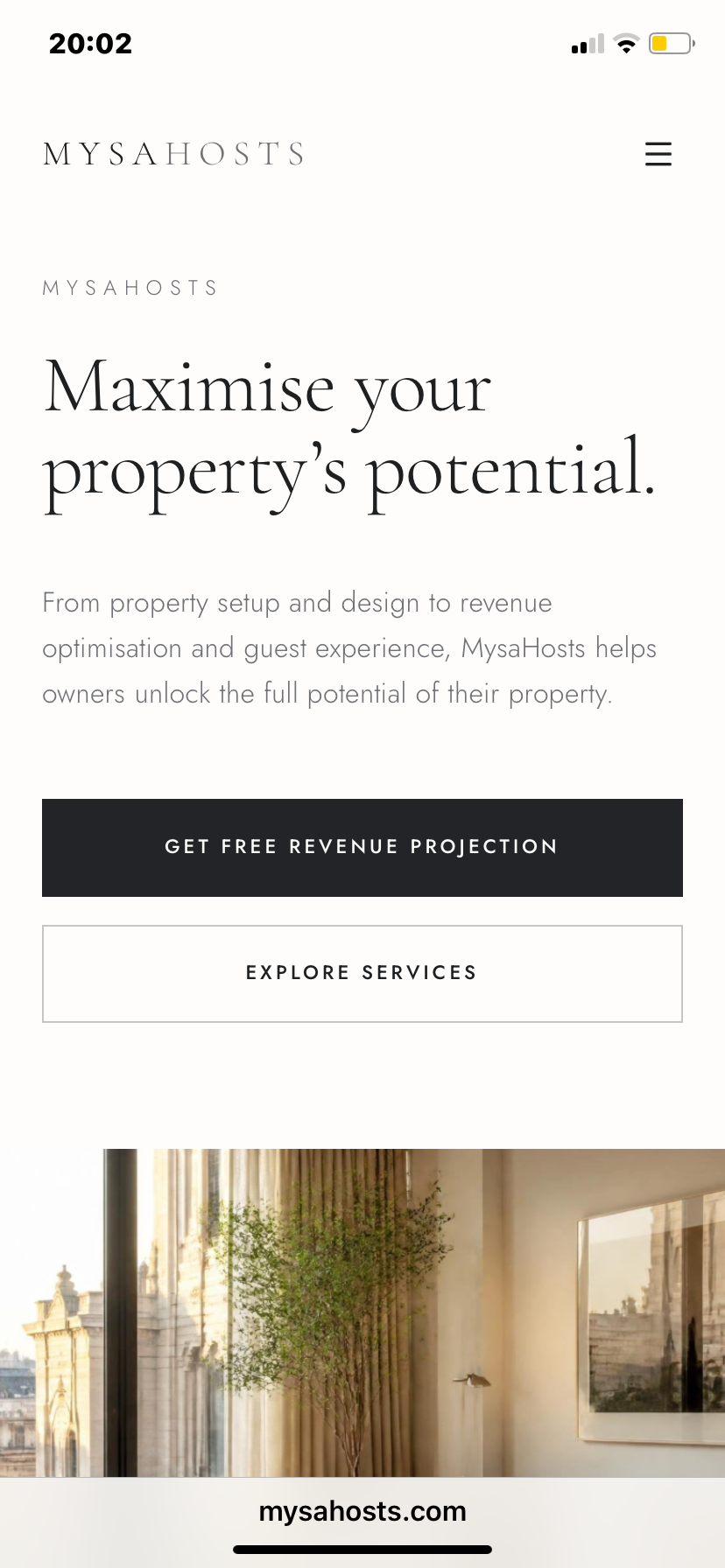 Screenshot of the Mysa Hosts website on a mobile phone