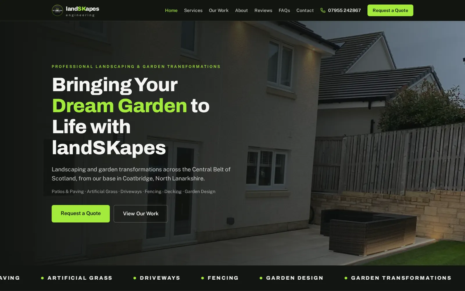 The landSKapes engineering website shown in a desktop browser